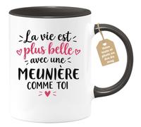 Café-Croissant - Mug Vie Plus Belle Avec Une Meunière Comme Toi - Noir/Céra | Un cadeau parfait pour une amie spéciale Meunière