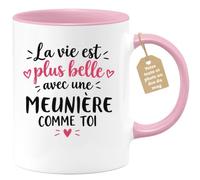 Café-Croissant - Mug Vie Plus Belle Avec Une Meunière Comme Toi - Rose/Céra | Un cadeau parfait pour une amie spéciale Meunière