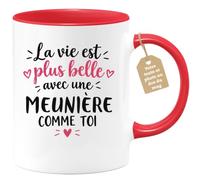 Café-Croissant - Mug Vie Plus Belle Avec Une Meunière Comme Toi - Rouge/Cér | Un cadeau parfait pour une amie spéciale Meunière