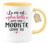 Café-Croissant - Mug Vie Plus Belle Avec Une Modiste Comme Toi - Jaune/Céra | Un cadeau parfait pour une amie spéciale Modiste