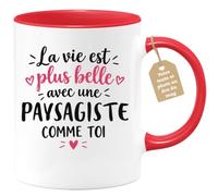 Café-Croissant - Mug Vie Plus Belle Avec Une Paysagiste Comme Toi - Rouge/C | Un cadeau parfait pour une amie spéciale Paysagiste
