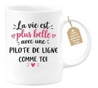 Café-Croissant - Mug Vie Plus Belle Avec Une Pilote De Ligne Comme Toi - Bl | Un cadeau parfait pour une amie spéciale Pilote De Ligne
