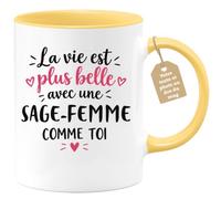 Café-Croissant - Mug Vie Plus Belle Avec Une Sage Femme Comme Toi - Jaune/C | Un cadeau parfait pour une amie spéciale Sage-femme