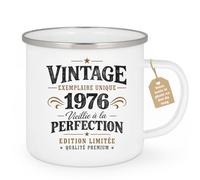 Café-Croissant - Mug Vintage Exemplaire Unique 1976 - Blanc/Emaille