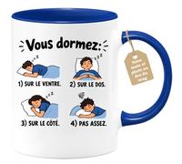 Café-Croissant - Mug Vous Dormez Sur Le Ventre Dos Côté Pas Assez - Bleu/Cé | Design humoristique sur le sommeil pour amateurs de café