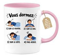 Café-Croissant - Mug Vous Dormez Sur Le Ventre Dos Côté Pas Assez - Rose/Cé | Design humoristique sur le sommeil pour amateurs de café