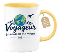 Café-Croissant - Mug Voyageur Le Monde Est Ma Maison - Jaune/Céramique | Mug inspirant pour aventuriers et globe-trotters