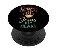 Café dans ma Tasse Jésus dans Mon cœur Foi chrétienne PopSockets PopGrip Adhésif
