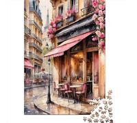 Café de Rue Français Puzzle 1000 Pièces Papier pour Adultes Scène Romantique Jeu de Puzzle 1000 Pièces 38x26cm/1000pcs