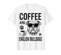 Café et bouledogues Anglais drôle Bouledogue Anglais T-Shirt Graphique avec Valeur, Homme, Blanc, M