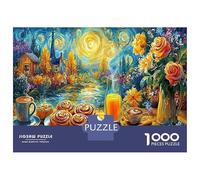 Café et Cannelle, Puzzle de Casse-tête en Coffret en Papier, Service à thé de Style Van Gogh, Stimulant pour l'esprit, Cadeau de Secret Santa, 38x26cm/1000pcs