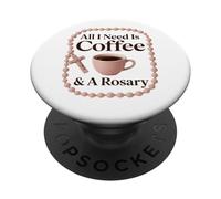 Café et Chapelet - Dicton catholique drôle PopSockets PopGrip Adhésif