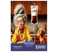 Café et Chien des mamies 1000 Pièces Coffret Puzzle Ambiance Senior Excentrique Puzzle Premium Voitureton Solide - DIY Familial Trop Amusant, Belle Déco, Cadeau D’Anniversaire pour 52x38cm/1000pcs
