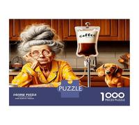 Café et Chien des mamies 1000 Pièces Puzzle Classique Ambiance Senior Excentrique Coffret Puzzle Voitureton Épais - Ados 12-18 Ans, Logique, pour Les Amateurs De Puzzles 52x38cm/1000pcs