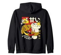 Café et croissant style kawaii dansant petit déjeuner dessin animé Sweat à Capuche
