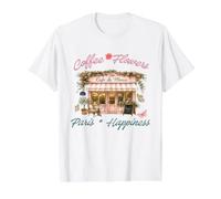 Café Fleurs Paris Bonheur Café Parisien Français T-Shirt Graphique avec Valeur, Homme, Blanc, M