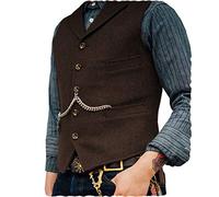 Café Gilets Sans Manche Désinvolte Homme Costume Formel Gilet de Costume de Tailleur en Lainage la Laine Tweed Rétro Arête de Hareng col Cranté élégant Garçons d'Honneur de Mariage de Bal(3XL,Café)