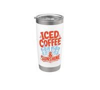 Café glacé au soleil pour vacances d'été - Graphique esthétique Gobelet isotherme en acier inoxydable double paroi