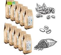 Café Grain Bio ★ 80% Arabica 20% Robusta ★ Pack 10Kg (10 x 1kg) avec Zip ★ Mélange Expresso ★ Torréfié Artisanalement en France ★ 100% Agriculture Biologique ★ Café Qualité ★ Satisfait ou Remboursé ★
