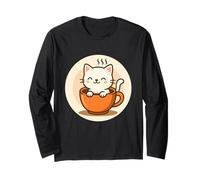 Café Kawaii Cat en Tasse Manche Longue