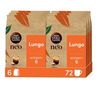 Café Lungo 72 dosettes, compatibles machines café, 6 boîtes x 12, café long léger, doux et agréable au quotidien