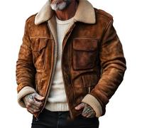 Café,M,Blousons d'hiver pour Hommes Veste Sherpa Doublée De Polaire Chaude Veste Bomber Décontractée Vintage