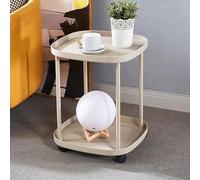 Café Moderne avec Roues pour Le Salon Centre D’extrémité Latérale Cadre en Acier Au Carbone Étagère Réglable Ouverte pour Les Petits Espaces Salon Chambre à Coucher, Khaki, 43 * 43 * 54cm