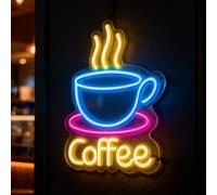 Café Neon Light Sign, Café Néon Enseignes Lumineuses avec Interrupteur à Intensité Variable et Chaîne de Suspension, Coin Cafe LED Neon Muralc, Neon Mural 43x33x2cm Pour Cafes Shop Cub Bar Partie
