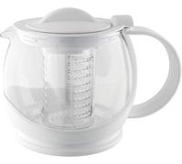 Café Olé 1.2L Théière avec infuseur pour les feuilles de thé avec soupape de fermeture et mécanisme de verrouillage - corps et poignée en plastique sans bpa et verre, blanc
