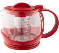 Café Olé 1.2L Théière avec infuseur pour les feuilles de thé avec soupape de fermeture et mécanisme de verrouillage - corps et poignée en plastique sans bpa et verre, rouge