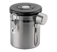 Café Olé CC-750S Boîte de rangement en acier inoxydable pour grains et café moulu, 750 g, cadran de suivi jour/date, cuillère de mesure, joint hermétique sous vide