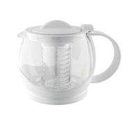 Café Olé Shut Off Théière, blanche, 1200 ml / 4-6 tasses, corps en verre transparent, boîtier en plastique, théière avec panier infuseur, passoire à thé en vrac, lavable au lave-vaisselle