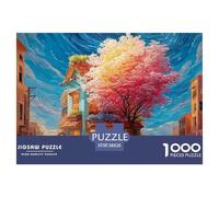 Cafe on The Corner of Street 1000 Pcs Carton Extra-épais Coffret De Puzzles Blooming Tree Anti-Stress Jeu Familial Puzzles As Birthday Gifts 38x26cm/1000pcs