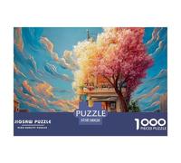 Cafe on The Corner of Street 1000 Pcs Carton Extra-épais Coffret De Puzzles Blooming Tree Anti-Stress Jeu Familial Puzzles pour Adultes Et Enfants 38x26cm/1000pcs