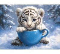 Café Peinture Diamant Adulte, DIY Diamond Painting Complet, Tigre Diamond Painting Artisanat Strass Point de Croix Loisirs Créatifs Adultes, Décoration Murale Maison Peinture Diamant 80x120 cm W-9304