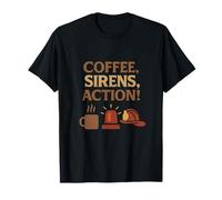 Café, sirènes, Action ! Graphique rétro Pompier T-Shirt