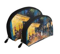 Cafe Terrace at Night Imprimée Sacs de Maquillage 2 Pièces Portable Shell Voyage Trousse de Toilette Cosmétique Organisateur Sac pour Femme, blanc, Taille unique, Trousse de maquillage