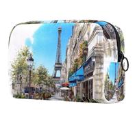 Café Under The Eiffel Tower Trousse à cosmétiques pour femme, trousse de toilette de voyage, grande pochette de maquillage pratique avec fermeture éclair