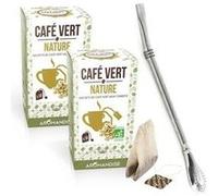 Café vert nature 36 sachets + paille inox avec filtre Aromandise