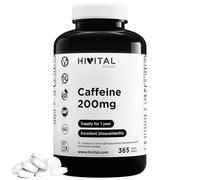 Caféine Anhydre pure 200 mg. 365 comprimés végétaliens pour une année complète de traitement. Caféine pure à effet rapide et prolongé. Dosage optimal. Fabriqué en Europe par HIVITAL
