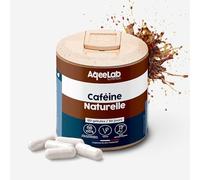 Caféine Gélules anhydre • Qualité : label COFFEINE™ • Energie & Perte de gras • Caféine naturelle 100mg • 60 gélules • Issue du café vert • Testé en laboratoire • Made in FR • Ecoresponsable • Aqeelab