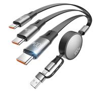 CAFELE 3-USB-C Câble Multi 6 en 1,Câble Rétractable à Charge Rapide 100W PD3.1/QC5.0,[100W+10W+L27W] Câble Chargeur Multi Embout,avec 17 16 15 14 13,Galaxy S25,Pad MaBook Pro Air/35-110CM