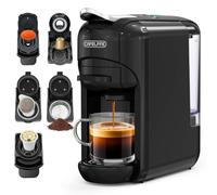 Cafelffe Machine à café à capsules 5 en 1 MK606, infusion chaude/froide, 19 bars, pour capsules Nec* Original, DG*, Kcup, dosettes ESE et café moulu, réglage du volume de café, 0,6 L, noir, cadeaux