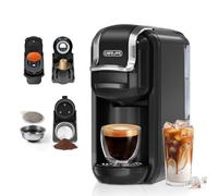 Cafelffe Machine à café à dosettes 4 en 1 MK-603 avec infusion chaude ou froide, 19 bars et sélection de grandes/petites tasses, pour dosettes NS*, DG*, ESE et café moulu, 0,6 L, noir, cadeaux.