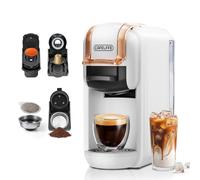 Cafelffe Machine à café à dosettes 4 en 1 MK-603 avec infusion chaude ou froide, 19 bars et sélection de grandes ou petites tasses, pour dosettes NS*, DG*, ESE et café moulu, 0,6 L, blanche, cadeaux.