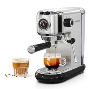 Cafelffe Machine à espresso MK-601 20 bars, machine à espresso en acier inoxydable avec mousseur à lait et manomètre, pour café moulu ou dosettes ESE, réservoir d'eau de 1,1 L, argent