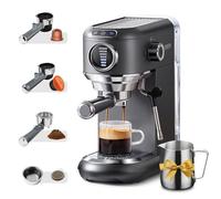 Cafelffe Machine à expresso MK-601F avec mousseur à lait, machine à porte-filtre avec sélection du volume de café à 7 niveaux, pour dosettes NES*, DG*, ESE et café moulu.