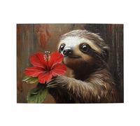 Cafemira Joli paresseux bébé tenant une fleur rouge, puzzle en bois de 500 pièces pour adultes, soulage le stress et profitez du plaisir de résoudre, relaxation profonde pour vous-même, loisirs