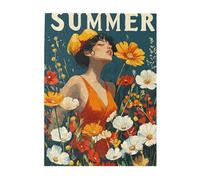 Cafemira Lot de 500 puzzles en bois portrait de fille, vibrations estivales, illustration artistique, puzzles impossibles, difficiles et difficiles pour adultes, exercice mains sur les compétences et