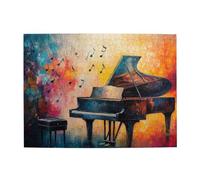 Cafemira Puzzle de 500 pièces en bois pour adultes avec piano et notes de musique volantes, chaque pièce est unique, soulage le stress et profitez du plaisir de résoudre des puzzles, exercice cérébral